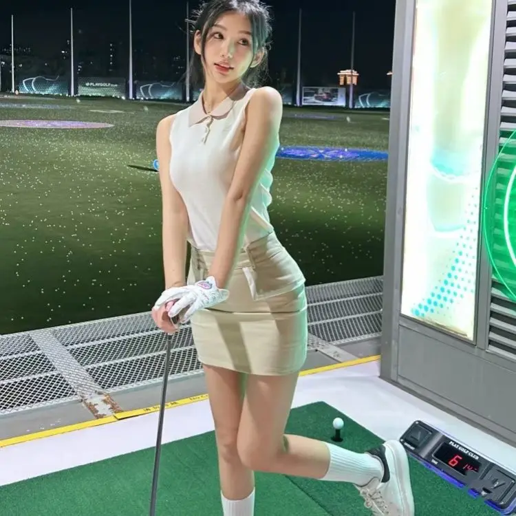 뉴뉴 골프 여성용 반팔 민소매 쿨터치 니트 스트레치핏 탑: 슬림핏과 패셔너블