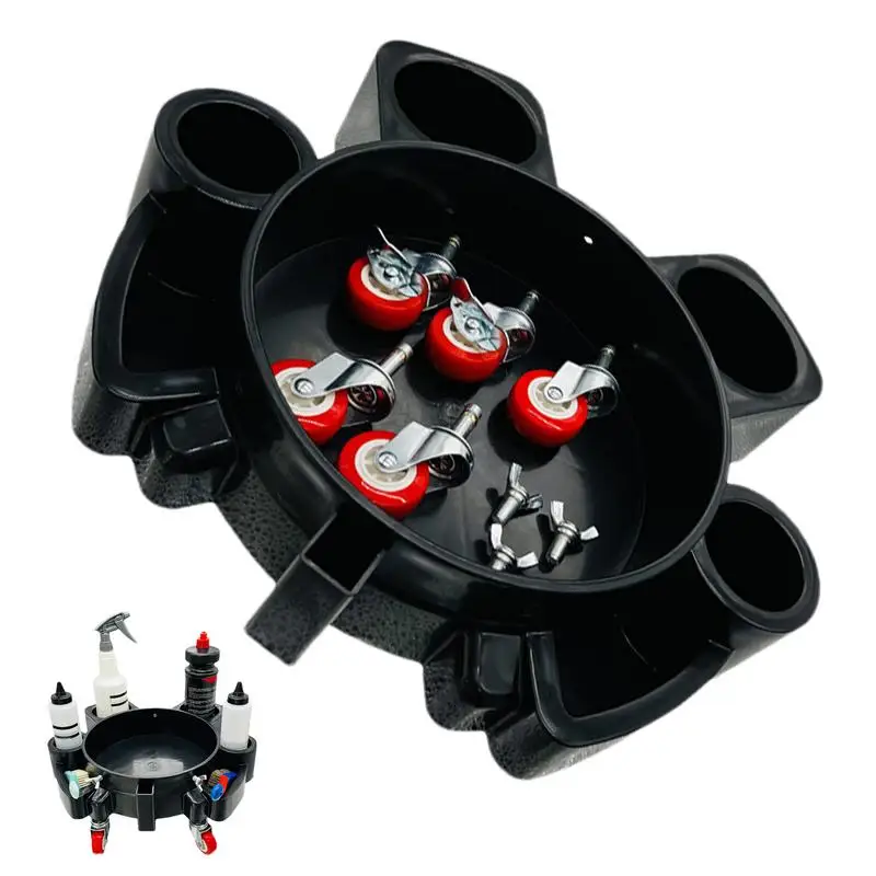 Car Wash Roller Sitting Mobile Car Washing Bucket Store with 5 Wheels Heavy Duty Washing Tools Easy Push Bucket Trolley with