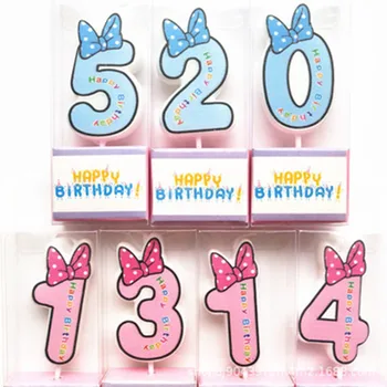 Bow Digital Candle Baby One Year Old Blue Pink Cute Cartoon Creative Birthday Cake Baking Party Decoration Plug-In Candle