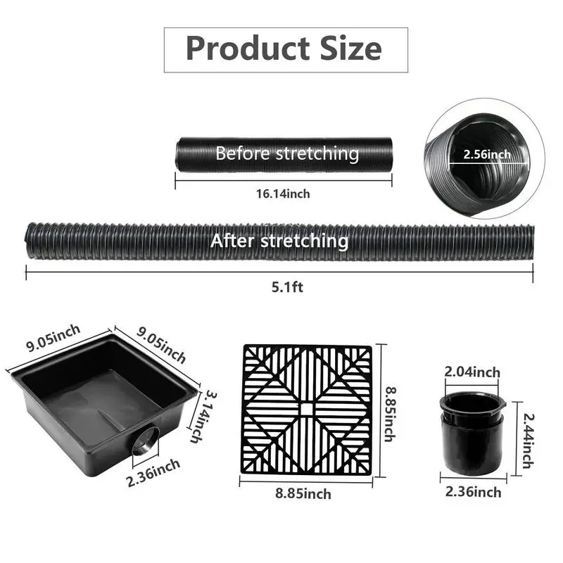 Catch Basin Downspout Flexible Extension Storm Drain Catch Basin French Drain System french Pipe for Yard Ground and Lawn