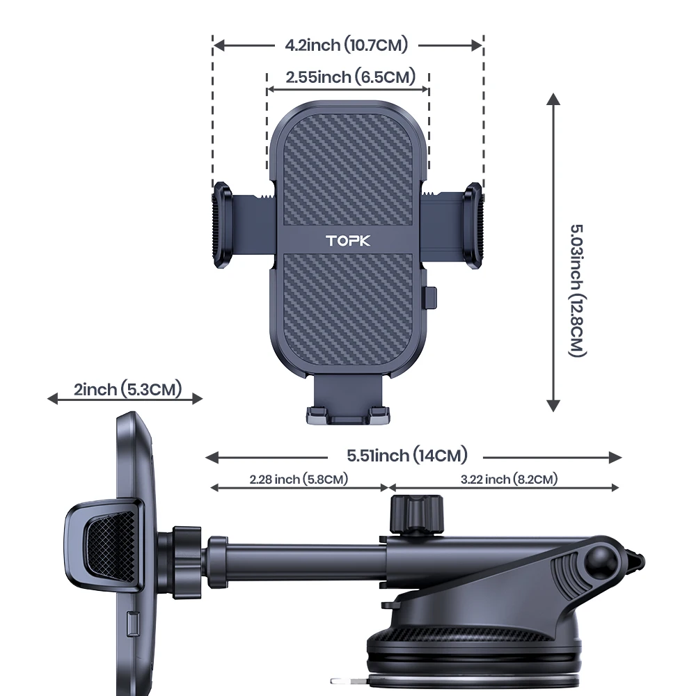 Car Phone Holder Mount Adjustable Cradle 360° Rotation for Car Dashboard/Windscr