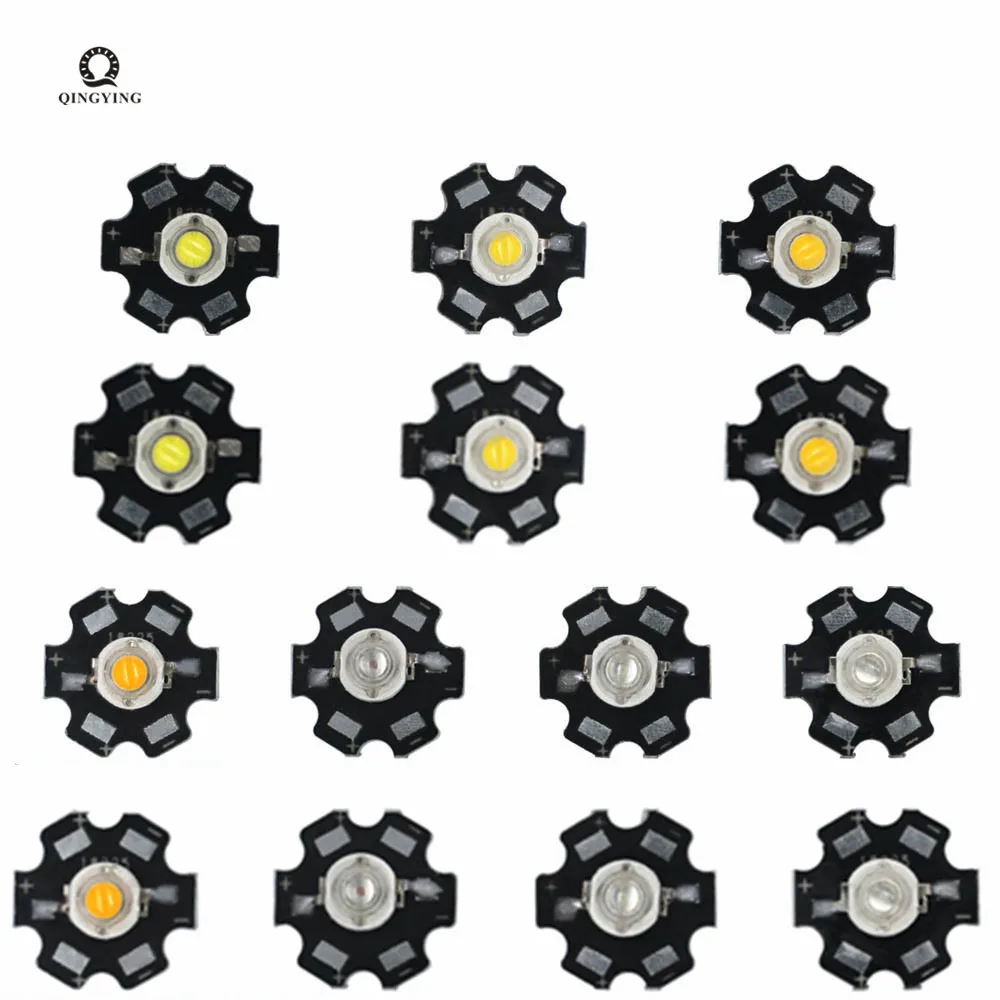 50pcs 1W 3W High Power LED Full Spectrum White Warm white Green Blue Deep Red 660nm Royal blue With 20mm White & Black Star PCB