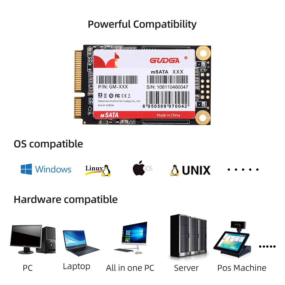 GUDGA mSATA SSD 64GB 128GB 256GB 512GB mSATA SSD 1TB 2TB HDD For Desktop 3x5cm Internal Solid State Hard Drive For HP Laptop