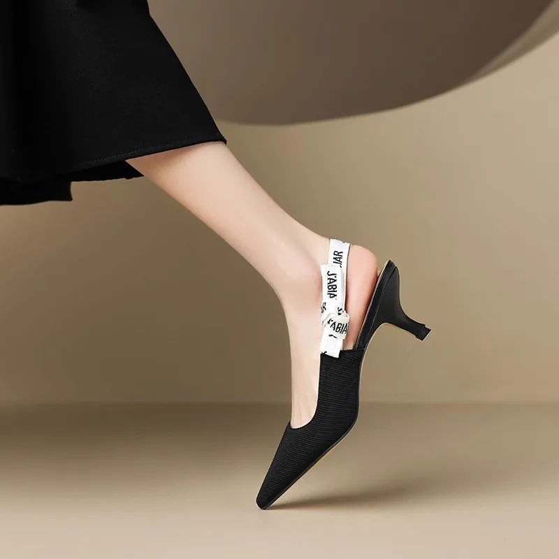 Women Sexy Pointed Toe Sandals Spring Fashion Slingback Shoes New Luxury Mid Heels Slippers Flip Flops Mujer Pumps Slides