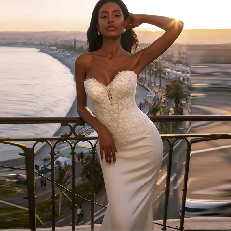 

Challoner Simple White Vestido De Novia Sexy Sweetheart Mermaid Wedding Dress Satin Backless Sweep Train Bridal Gown Custom Made