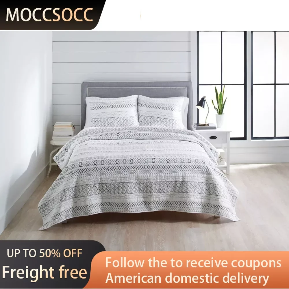 

Gray Aztec Stripe Cotton Full/Queen Quilt Freight Free Winter Comforter Thick Fleece Filling for Quilt Double Double Bed Sheets
