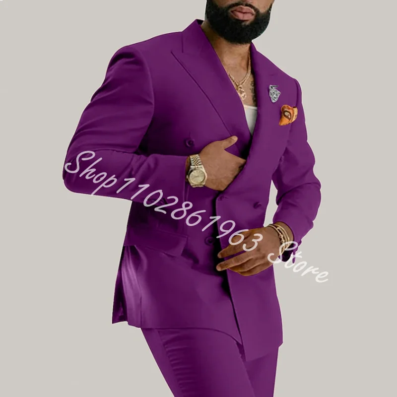 New Fashion Men Suits Peak Lapel Double Breasted 2 Pieces Best Men Groom Wedding Party Tuxedos Blazer Pants Trajes De Hombre 4