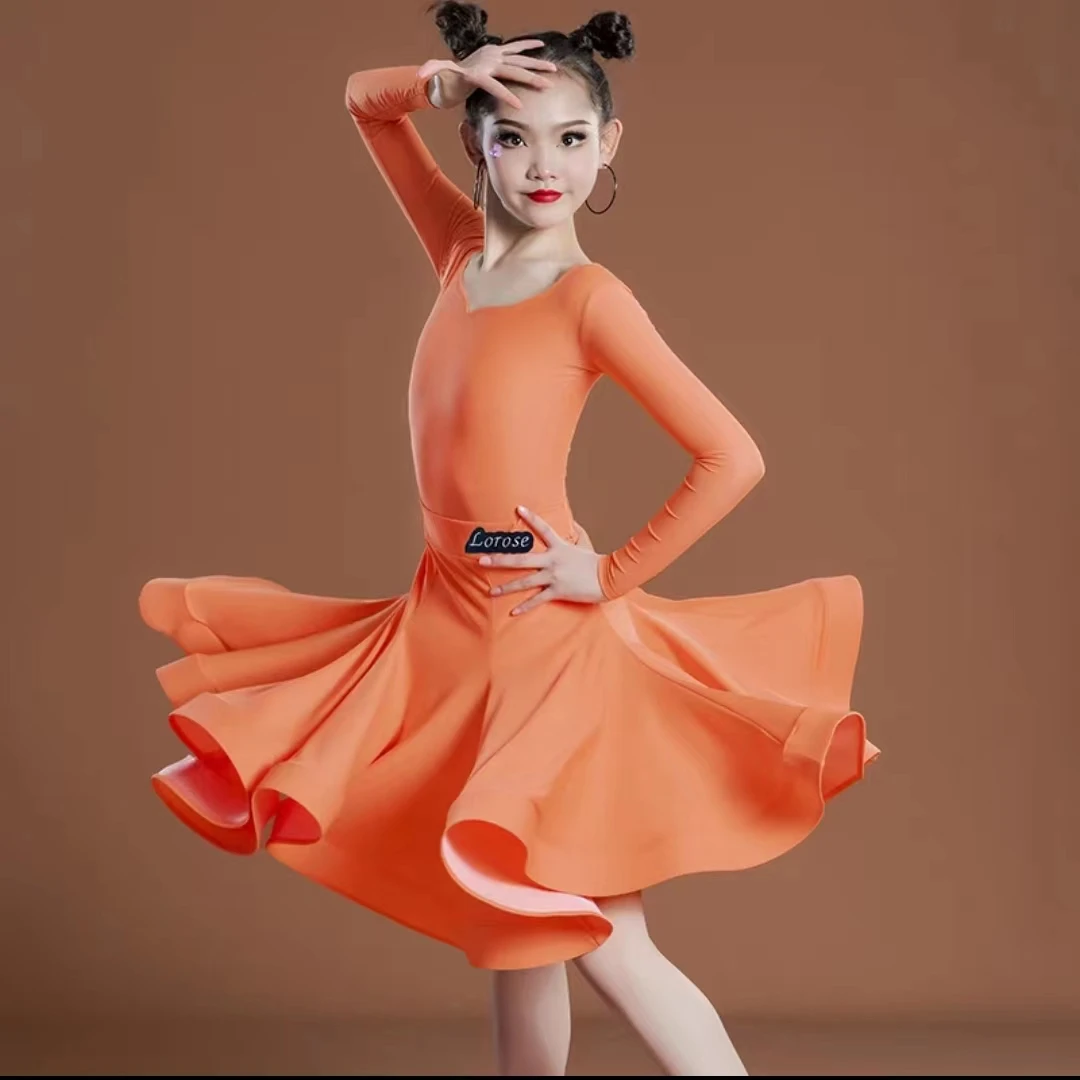 

New Long/Short sleeved Girls' Latin Dance Dress Professional Standard Competition Clothing Children's Practice Dancewear Suit