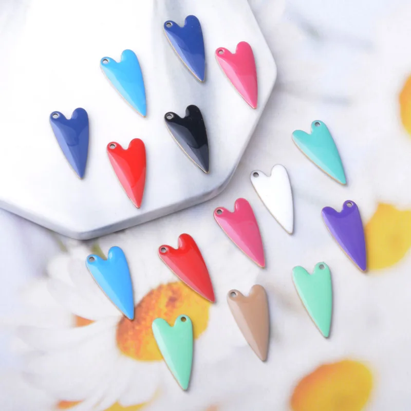 20pcs Copper Enamel Heart Charms