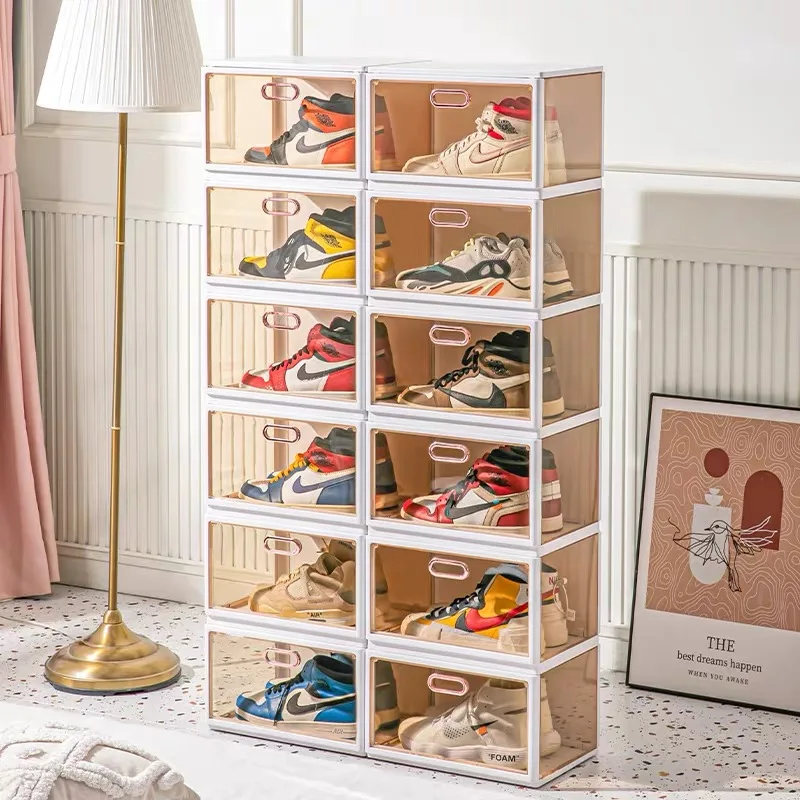 Shoe Storage Organizer Folding Shoe Box without Installation 3/6 Floors  Clear Plastic Stackable Space Saving for Sneaker Display - AliExpress