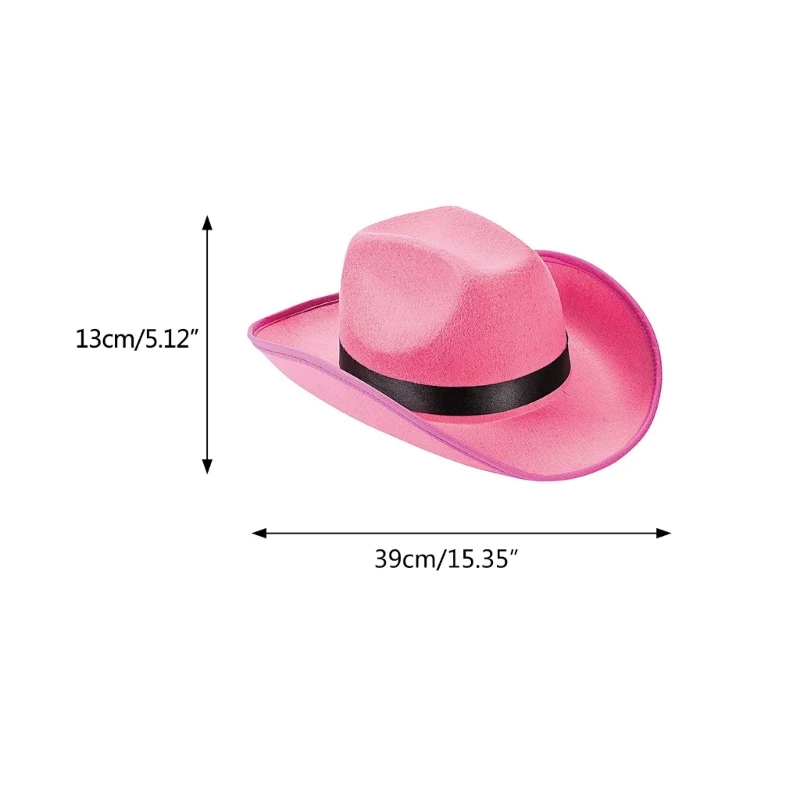 Retro Solid Color Felt Cowgirl Hat with Anti-slip Band Western Hat Sun Protect 6