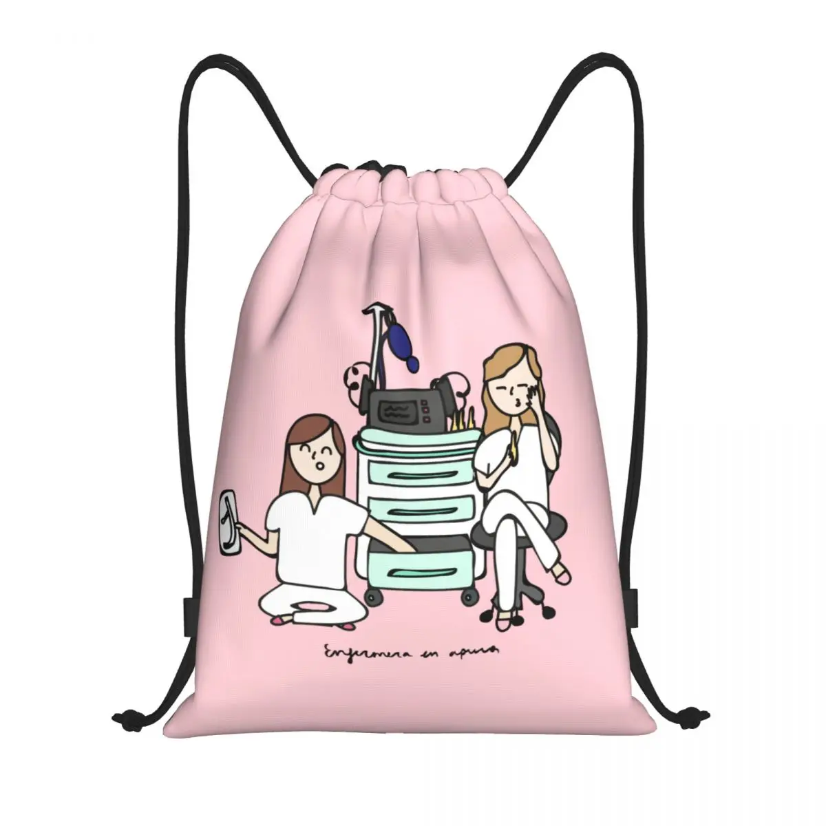 thumbnail image 1 of Mochila con cordón para deportes, gimnasio, para correr, con diseño de enfermera de dibujos animados, 1 of 5