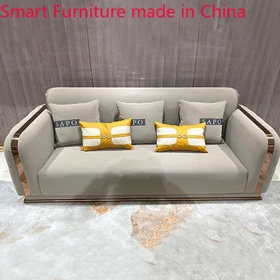 

Customized Italian light luxury leather villa furniture post-modern Hong Kong style high-end luxury living room sofa combination