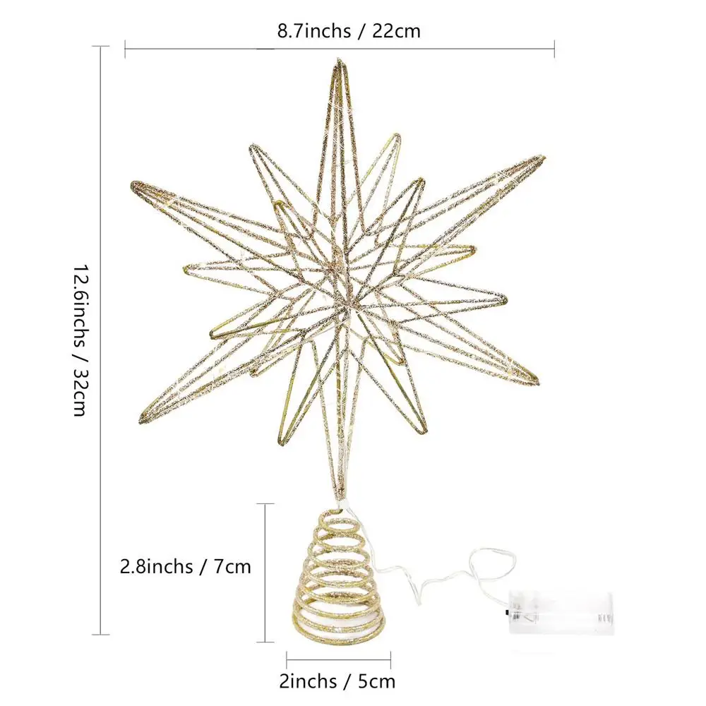 Description Picture 4 of itemChristmas Tree Toppers Star with LED String Lights Ornaments Creative LED Lights Glitter Xmas Tree Decoration for Party Decor