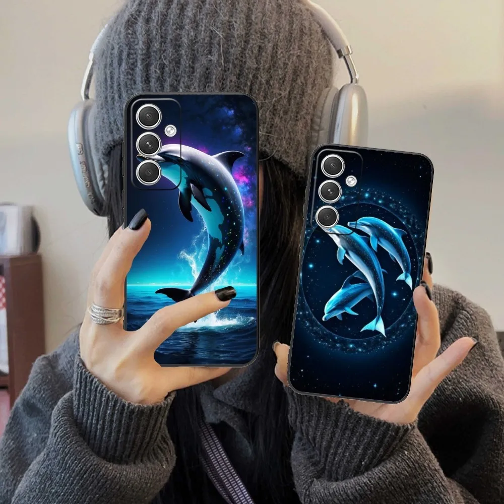 Cute Dolphin Mobile Cell Phone Case For Samsung Galaxy S24 S23 S22 S21 S20 S10 S9 Plus Fe Ultra Lite Black Phone Cover Funda