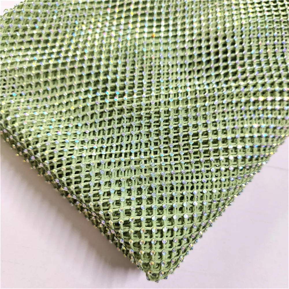 

Sewing Rhinestones Mesh Ribbon Trim SS10 Crystal Light Green Fabric Strass Tape Net With Crystal DIY Dress Garment