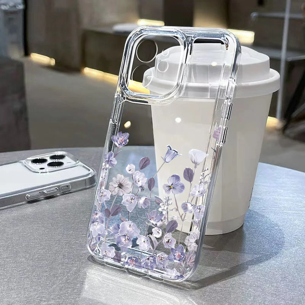Elegant Purple Flower Shockproof Soft Clear Phone Case