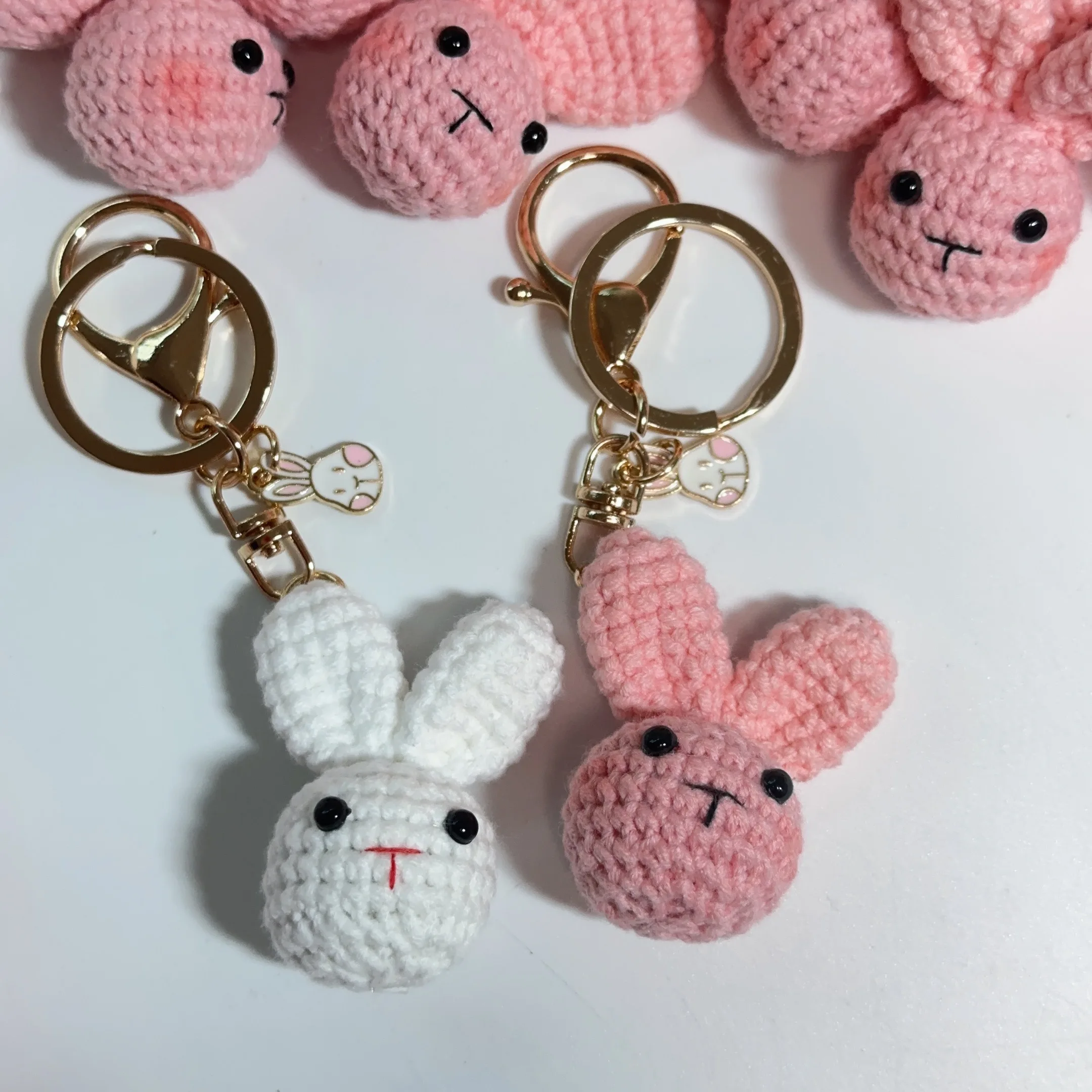 New Creative Wool Crocheted Small Pink White Cute Rabbit Head Car