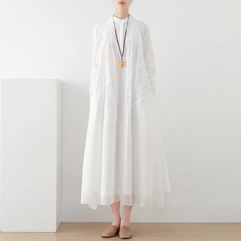 

Women's Spring Summer Elegant White Casual Long Sleeves Dress Long A-Line Vintage Party Vestidos Female Fashion Outwear Sundress