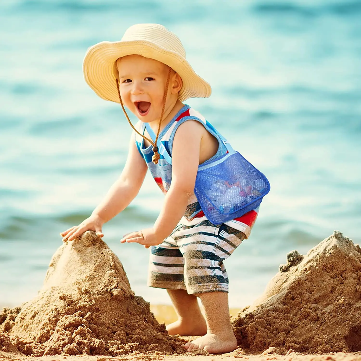 10 Pcs Beach Toys Mesh Beach Bag Kids Sand Toys Bags Travel Toys Shell Collecting Bag Seashell Bag Swimming Accessories for Kids 5
