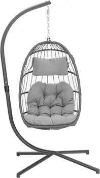 Egg Swing Chair with Stand, Rattan Wicker Hanging Egg Chair for Indoor Outdoor Bedroom Patio Hanging Basket Chair Hammock 3
