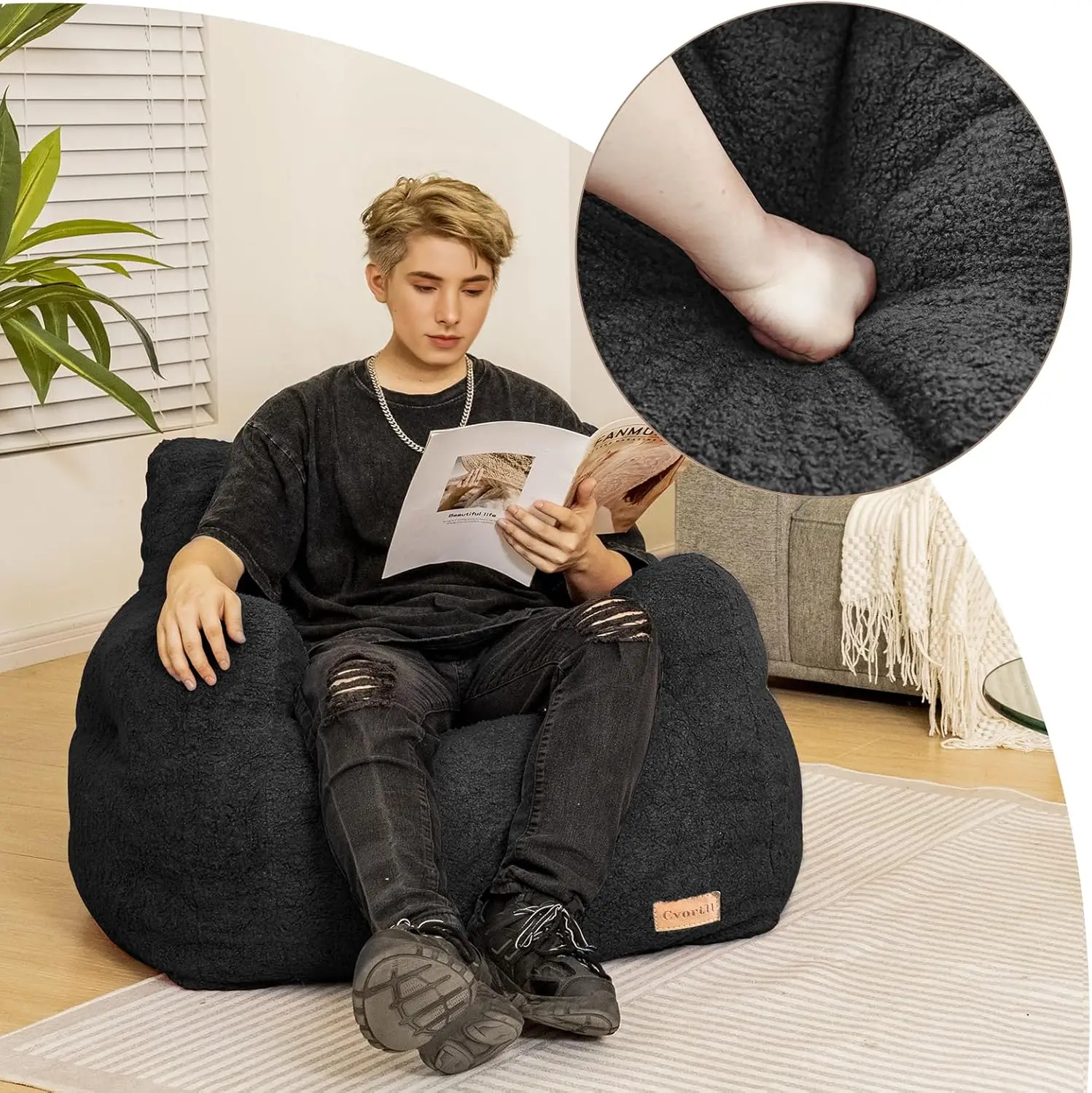 Bag Chair with Filler, Bean Bag Sofa with Tufted Soft Stuffed Filling, Fluffy and Lazy Sofa, Comfy Cozy BeanBag Chairs