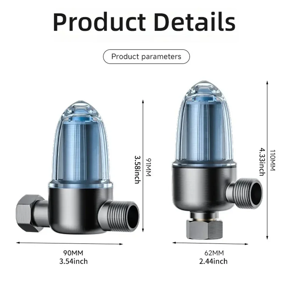 Modern Style Stainless Steel Water Heater Filter Cartridge Detachable Brass Front Prefilter Cleanable Filter Element  Bathroom