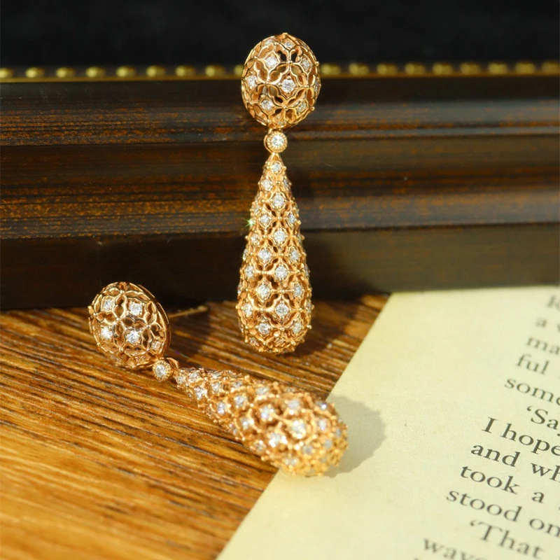 S32482db01a2e44c99753c7f94a5c6a5ao Aazuo Real Jewelry 18K Rose Gold Natrual Real Diamond 1.6ct Luxury Drop Ball Earring For Woman Upscale Trendy Wedding Engagement