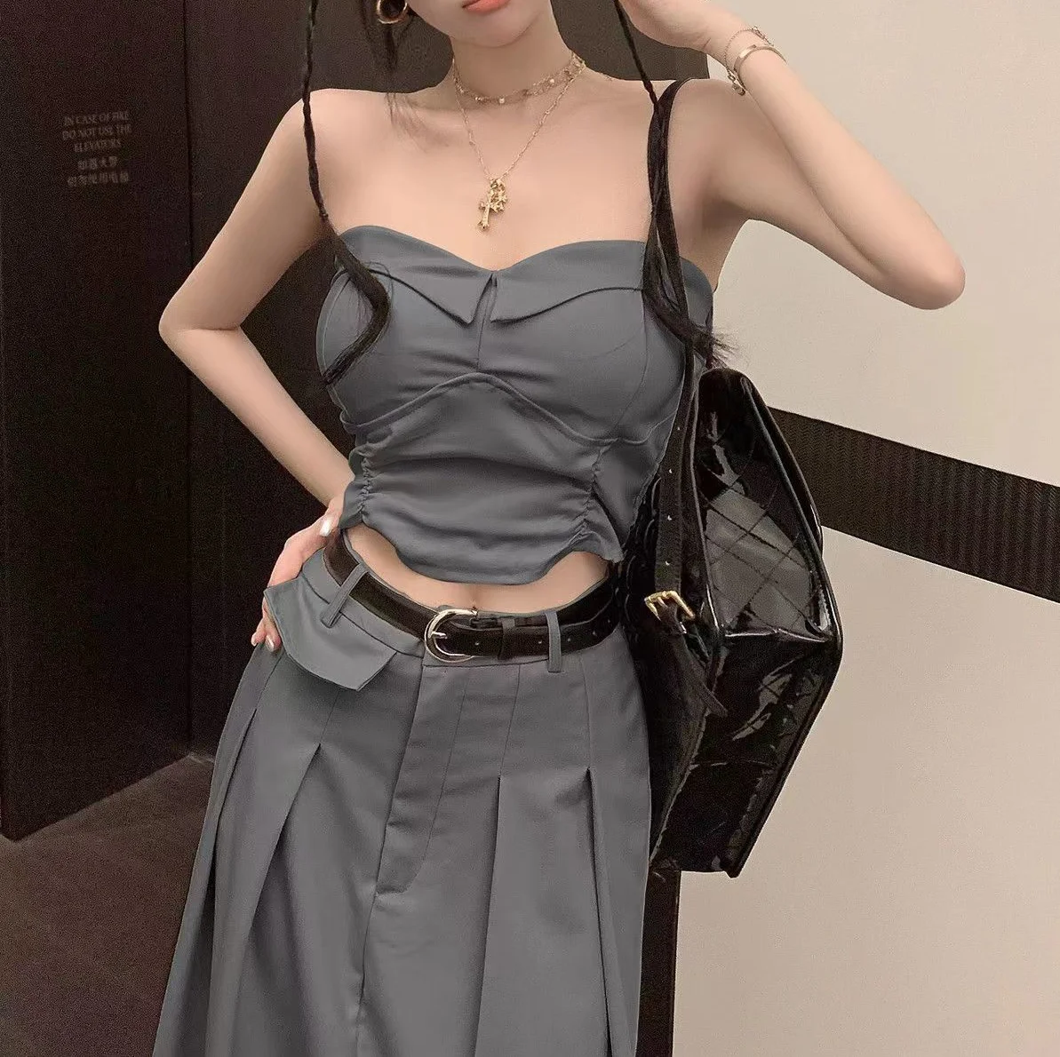Korean version of short light purple sweater suit loose skirt two-piece suit