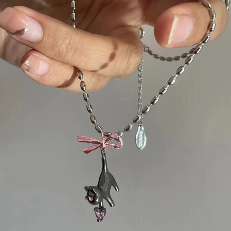 

Pink Bowknot Charm Clavicle Chain Fashion Halloween Choker Chain Jewelry Decor