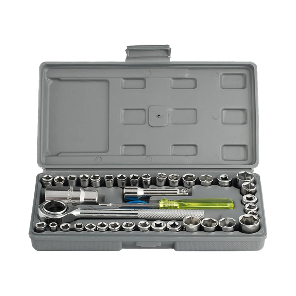 40Pcs/Set Hand Tools Socket Wrench Set Steel Drive 1/4-Inch Socket Set Quick-Release Ratchet Wrench Car Repair Combination Suit