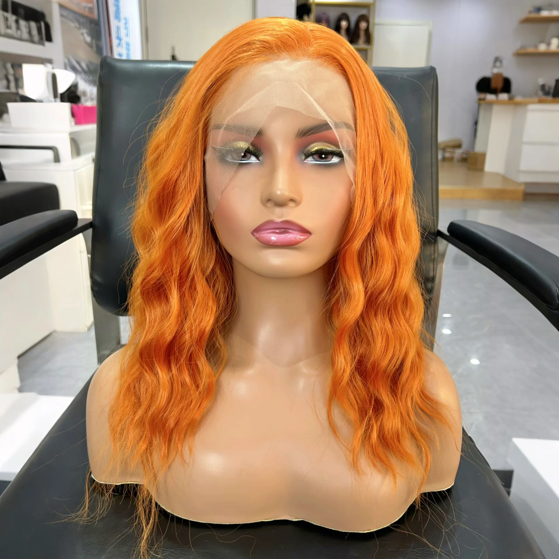 Ginger Orange Short Curly Wavy Wigs for Women Synthetic Free Part Shoulder Length Natural Wave Colored Bob Wig for Daily Cosplay