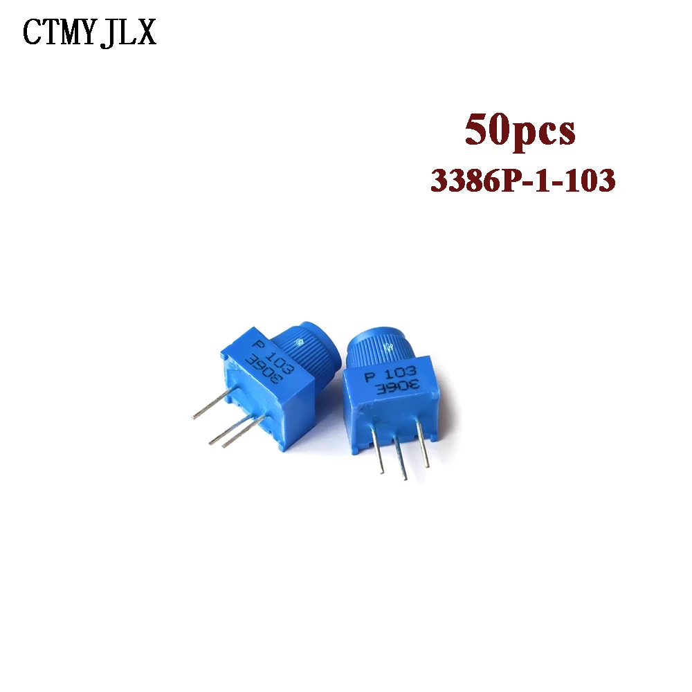 

50pcs 3386P-1-103 Trimpot Potentiometer 100K 1K 2K 10K 20K 50K Ohm Single Turn Breadboard Trim Potentiometer Resistor With Knob