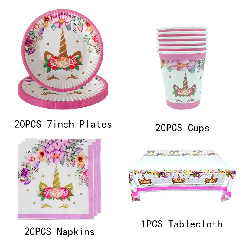 Unicorn Birthday Party Supplies Unicorn Theme Paper Cups Plates Cake Toppers Girl Birthday Party Decoration Supplies
