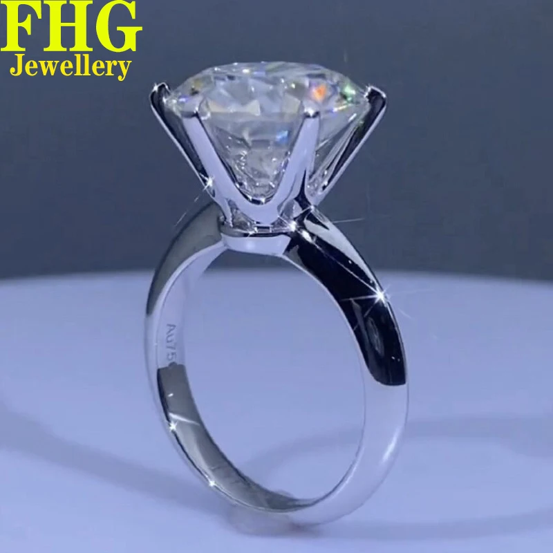 

14MM 10 Carat Solid Au750 18K White Gold Crown Ring DVVS Moissanite Diamonds Round Wedding Party Engagement Anniversary Ring