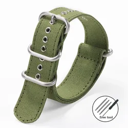 Khaki Nylon Canvas Watch Strap - Versatile Military - Style Wristband - 24mm (Army Green - Silver)