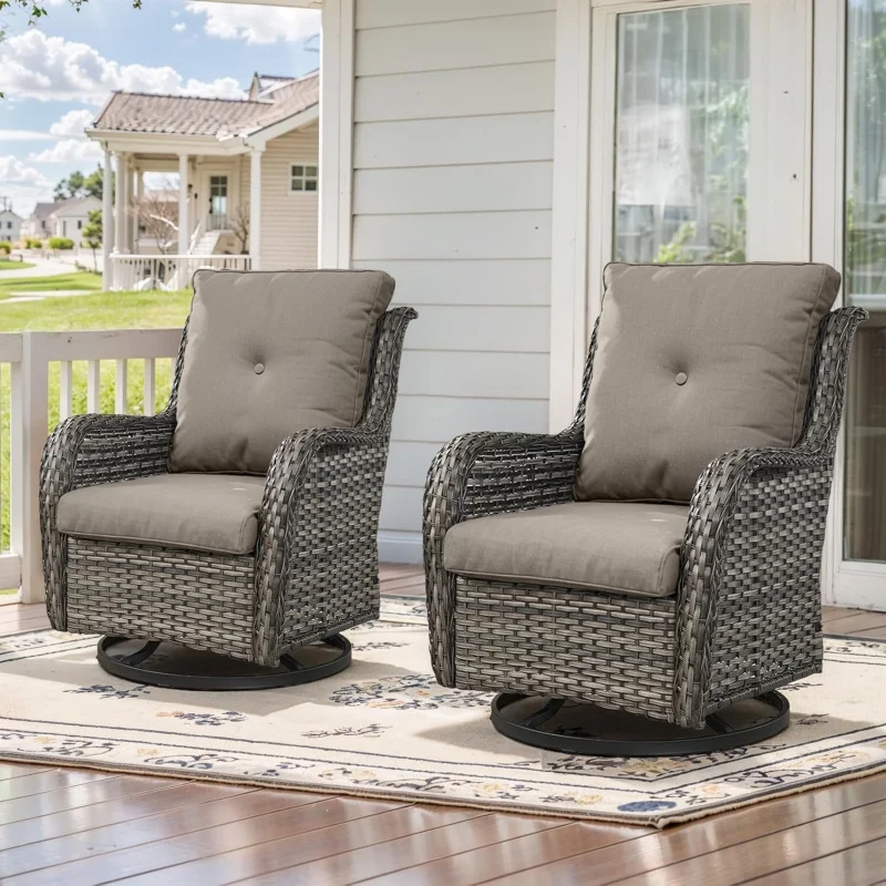 Outdoor swivel rcoker patio chairs-set of 2 wicker chair furniture sets with covered cushion