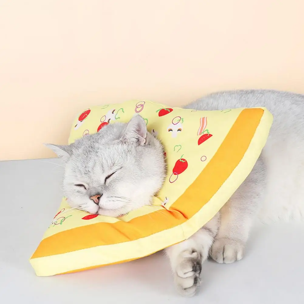 

Pet Cone Collar for Surgery Recovery Soft Fabric Adjustable Drawstring Pet Collar with Pizza Cartoon Design for Post Surgery