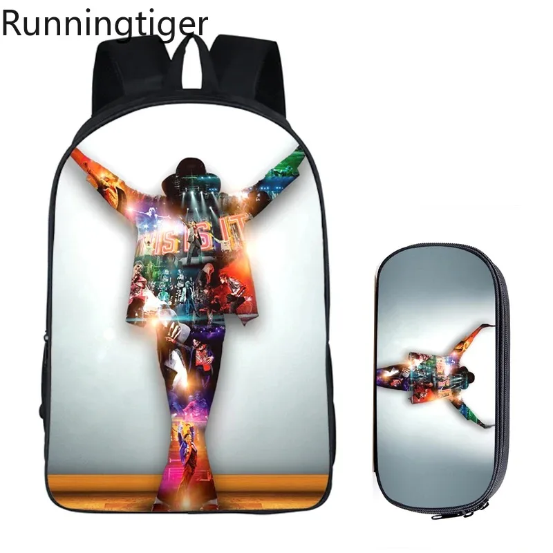 Student Backpacks DIY Michael Jackson Printing Children School Bags for Boys Men Book Bag 2PC Set with Pencil Case Harajuku Bag