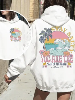 Felpa con cappuccio da donna stampata con albero di cocco oceano fashion design sciolto casual versatile abbigliamento donna autunno/inverno felpa con cappuccio in pile 1