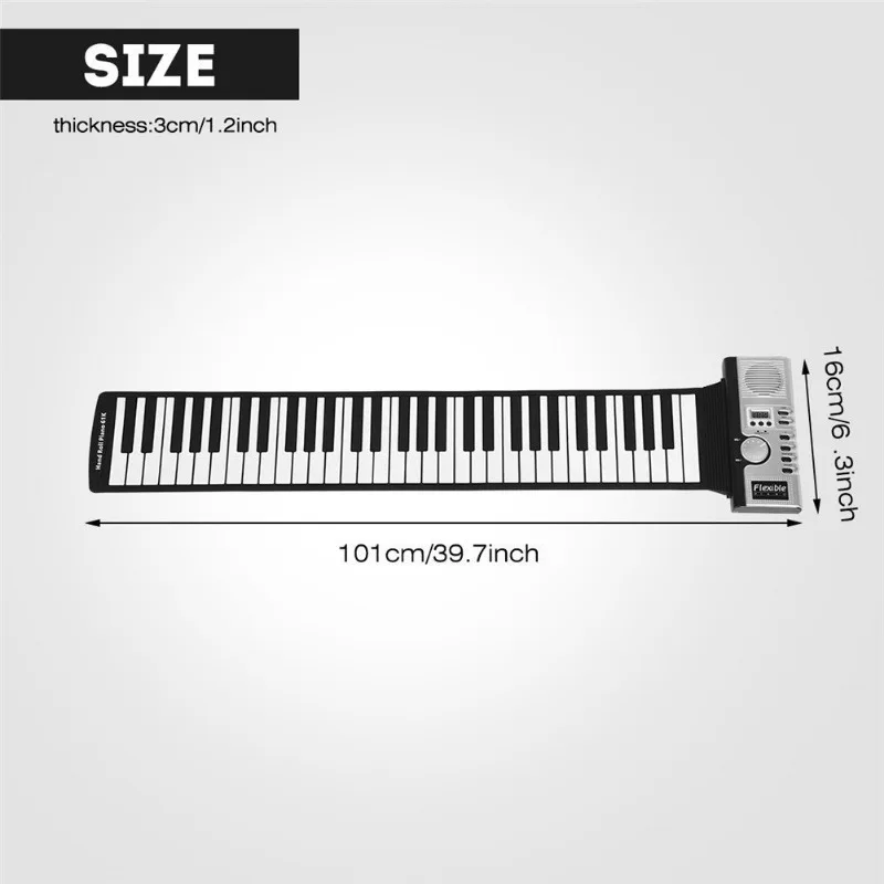 Description Picture 2 of itemEnglish 61 Key Hand-rolled Piano Built-in Speaker Silicone Folding Adult Electronic Organ Beginner Keyboard Musical Instruments
