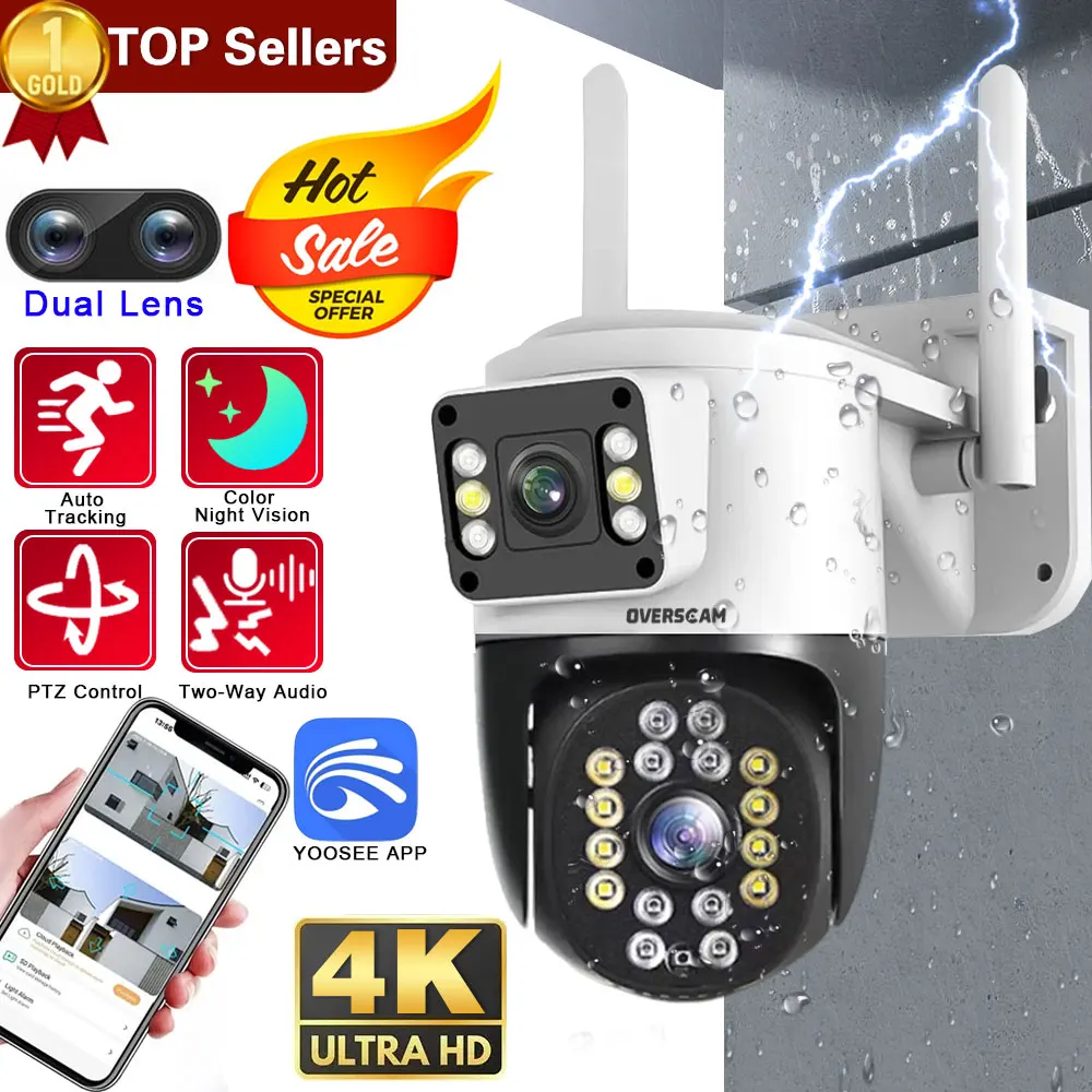 

4K 8MP Yoosee PTZ WIFI Camera Dual Lens Dual Screen Audio AI Human Tracking Outdoor Security Surveillance IP Camera Wireless P2P