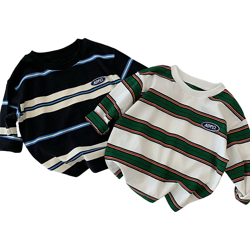 2025 Spring Autumn Kids Boys T-shirts Cotton Striped Loose Sticker Casual Long Sleeve Baby Girls Shirts Toddler Boys Tops - 5
