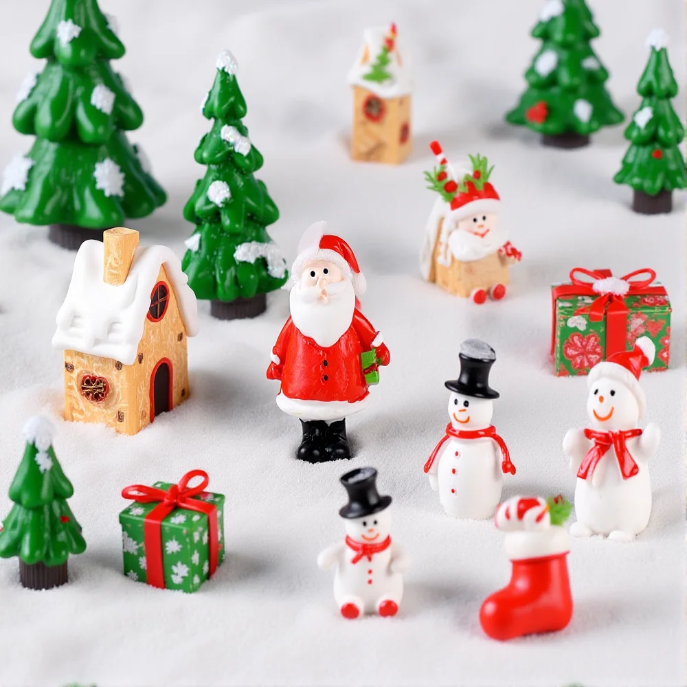 Festive Resin Miniature Holiday Figurines: Snowman, Santa, Christmas Tree, Reindeer Ornaments Perfect
