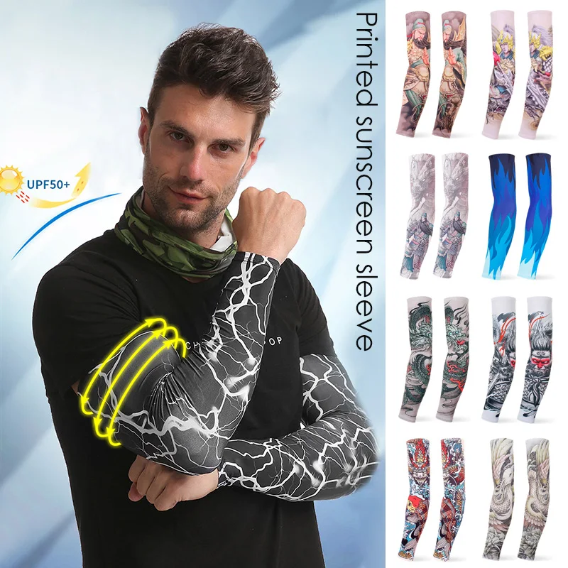1 Pair Ice Silk Arm Sleeves UV Protection Arm Driving Glove Chinese Dragon Cycling Sleeves Golf Sports Hiking Arm Tattoo Sleeve