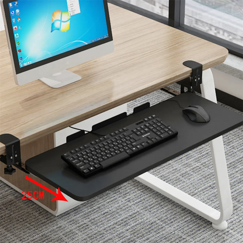 Plateau Clavier Coulissant Sous Bureau QWORK - Support 20kg, Clip En C - Gain De Place Assuré
