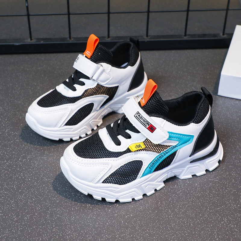 Children's Sports Leisure Shoes Blue Color Combination Soft Non-slip Boys Girls Single Shoes Black Fashion Kids Sneakers