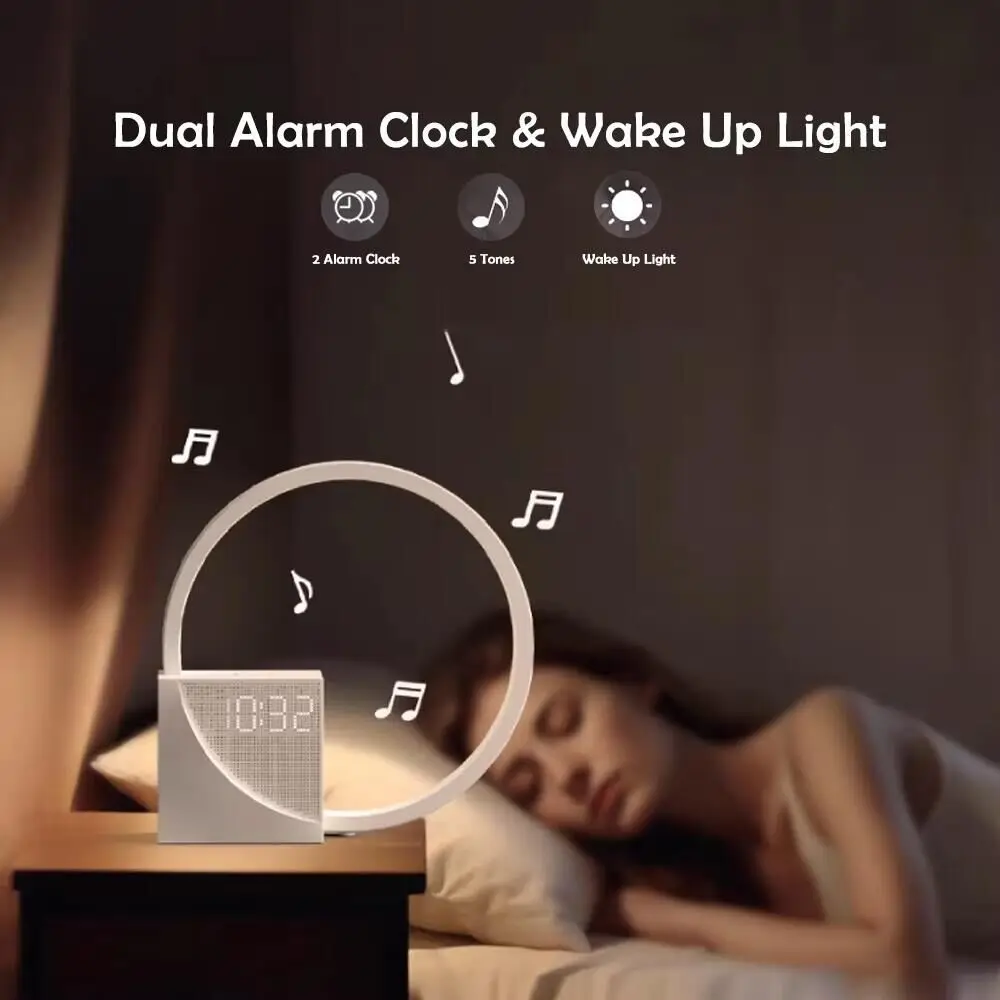LED Night Light With Alarm Clock White Noise Natural Sound Timing Sleeping Light 3 Level Dimmable Touch Table Lamp For Bedroom 5