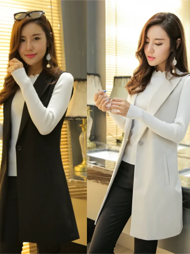 

Elegant Vests Women Sleeveless Single Breasted Simple V-Neck Turn-down Collar Office Temperament Chic Fashion Cardigan
