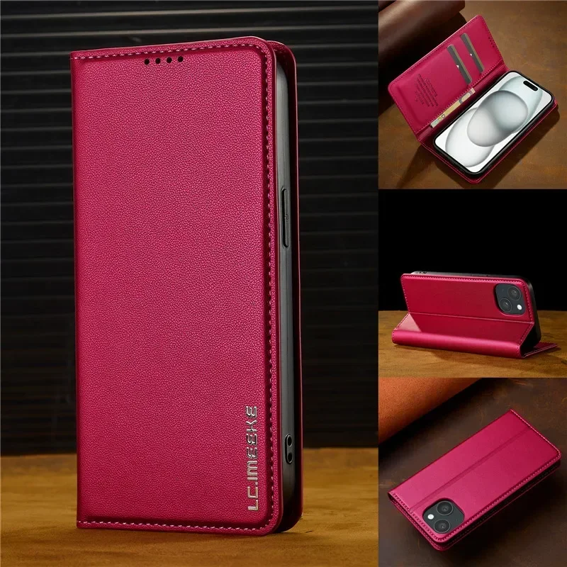 Luxury Magnetic Leather Wallet Card Slot Phone Case with Flip Stand Cover Coque